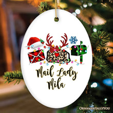Carregar imagem no visualizador da galeria, Personalized Postal Worker Buffalo Plaid Leopard Merry Christmas Ornament Gift
