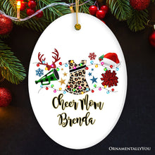 Carregar imagem no visualizador da galeria, Personalized Cheerleader Buffalo Plaid Leopard Merry Christmas Ornament, Cheer Mom Gift
