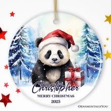 Carregar imagem no visualizador da galeria, Panda with Santa Hat Personalized Ornament, Winter Forest Christmas Gift With Custom Name and Date
