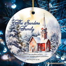 Carregar imagem no visualizador da galeria, Winter Church Watercolor Art Personalized Ornament, Christmas Gift for Christian Family
