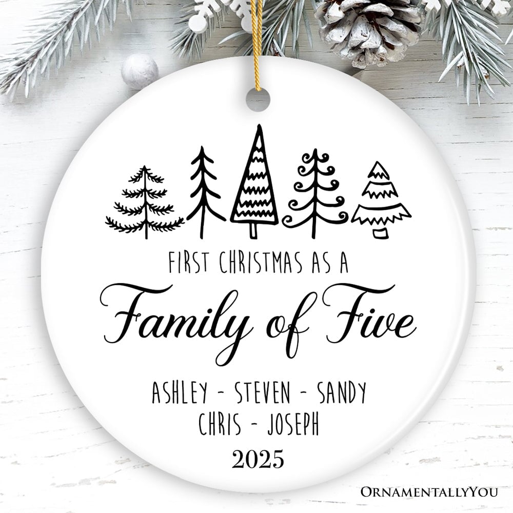 Family of Five Christmas Personalized Ornament, New Baby Custom Gift