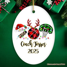Carregar imagem no visualizador da galeria, Personalized Basketball Buffalo Plaid Leopard Merry Christmas Ornament, Team and Coaches Gift
