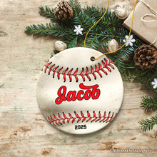 Carregar imagem no visualizador da galeria, Personalized Baseball Christmas Ornament, Festive Holiday Theme with Name and Date
