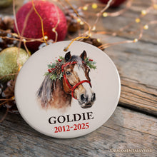 Carregar imagem no visualizador da galeria, Brown Horse Personalized Ornament, Watercolor Artistic Christmas Gift With Custom Name and Date
