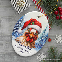 Carregar imagem no visualizador da galeria, Rooster with Santa Hat Personalized Ornament Winter Forest Christmas Gift With Custom Name and Date
