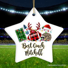 Carregar imagem no visualizador da galeria, Personalized Football Buffalo Plaid Leopard Merry Christmas Ornament, Team and Coaches Gift
