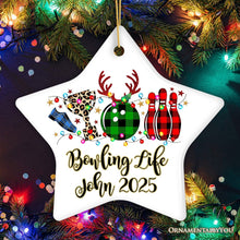 Carregar imagem no visualizador da galeria, Personalized Bowling Buffalo Plaid Leopard Christmas Ornament, Ball Pins and Trophy
