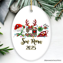 Carregar imagem no visualizador da galeria, Personalized Sewing Buffalo Plaid Leopard Merry Christmas Ornament, Clothing Stylist Gift

