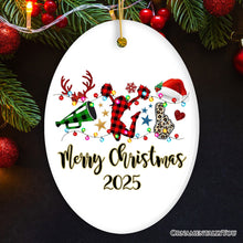 Carregar imagem no visualizador da galeria, Personalized Cheer Buffalo Plaid Leopard Merry Christmas Ornament, Cheer Team or Coach Gift
