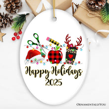 Carregar imagem no visualizador da galeria, Personalized Plaid Teacher Merry Christmas Ornament, Holiday School Xmas Gift
