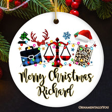 Carregar imagem no visualizador da galeria, Personalized Law and Legal Theme Buffalo Plaid Christmas Ornament, Lawyer and Paralegal Clerk Gift
