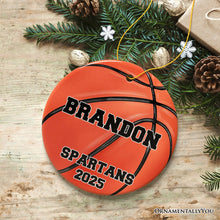 Carregar imagem no visualizador da galeria, Personalized Basketball Christmas Ornament, Festive Holiday Theme with Name and Date
