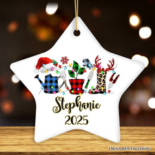 Carregar imagem no visualizador da galeria, Personalized Plant Lover Gift Buffalo Plaid Leopard Merry Christmas Ornament, Botanical Gift
