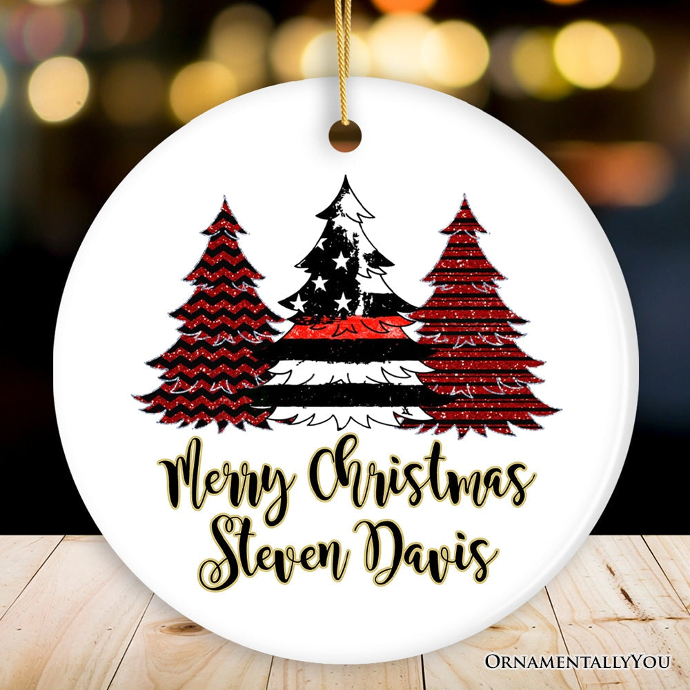 Firefighter Flag Tree Personalized Ornament, Red Line Appreciation Retirement Gift