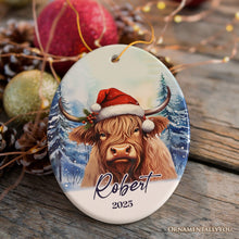 Carregar imagem no visualizador da galeria, Highland Cow Personalized Ornament, Enchanted Frost Christmas Gift With Custom Name and Date
