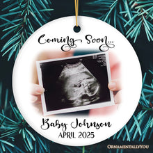 Carregar imagem no visualizador da galeria, Baby Coming Soon Pregnant Mother Custom Photo Ornament, Personalized Pregnancy Announcement Sonogram Gift
