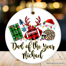 Carregar imagem no visualizador da galeria, Personalized Football Buffalo Plaid Leopard Merry Christmas Ornament, Team and Coaches Gift
