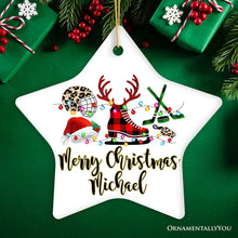 Carregar imagem no visualizador da galeria, Personalized Hockey Buffalo Plaid Leopard Merry Christmas Ornament, Team and Coaches Gift
