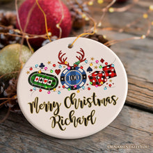 Carregar imagem no visualizador da galeria, Personalized Casino Buffalo Plaid Christmas Ornament, Poker and Dice, Player and Staff Gift
