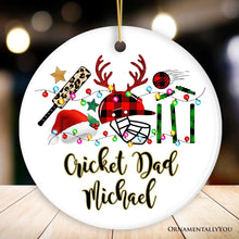 Carregar imagem no visualizador da galeria, Personalized Cricket Buffalo Plaid Leopard Merry Christmas Ornament, Team and Coaches Gift
