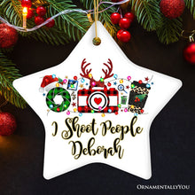 Carregar imagem no visualizador da galeria, Personalized Photographer Buffalo Plaid Christmas Ornament, Photography Accessories like Camera, Holiday Gift

