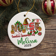 Carregar imagem no visualizador da galeria, Santa’s Favorite Nurse Elf Personalized Christmas Ornament, Custom Nursing Present
