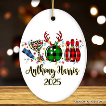 Carregar imagem no visualizador da galeria, Personalized Bowling Buffalo Plaid Leopard Christmas Ornament, Ball Pins and Trophy
