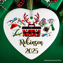 Carregar imagem no visualizador da galeria, Personalized Handyman Buffalo Plaid Leopard Merry Christmas Ornament Woodworking Gift

