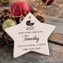 Carregar imagem no visualizador da galeria, Fully Detailed Baby’s First Christmas Personalized Ornament with Weight and Birth Year
