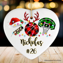 Carregar imagem no visualizador da galeria, Personalized Basketball Buffalo Plaid Leopard Merry Christmas Ornament, Team and Coaches Gift
