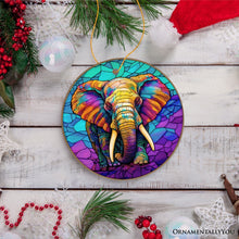 Carregar imagem no visualizador da galeria, Forest Giants Elephant Stained Glass Style Ceramic Ornament, Safari Animals Christmas Gift and Decor
