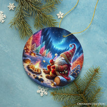 Carregar imagem no visualizador da galeria, Majestic Winter World Gnome Camper Ceramic Christmas Ornament, Luminescent Forest and Starry Night
