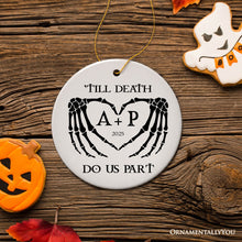 Carregar imagem no visualizador da galeria, Gothic Skeleton Wedding Personalized Ornament, Til Death Do Us Part Monogram Keepsake
