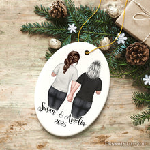 Load image into Gallery viewer, Gay Pride Women Couple with Rainbow Flag Personalized Christmas Ornament, LGBT and Lesbian Activism
