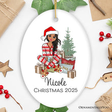 Carregar imagem no visualizador da galeria, Personalized Girly Girl Christmas Ornament, Black, Blonde, Brown Brunette, and Red Hair
