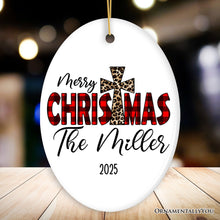 Cargar imagen en el visor de la galería, Christian Christmas Buffalo Plaid Personalized Ornament, Holiday Family Gift
