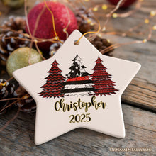Cargar imagen en el visor de la galería, Firefighter Flag Tree Personalized Ornament, Red Line Appreciation Retirement Gift
