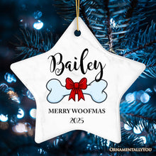 Load image into Gallery viewer, Dog Personalized Merry Woofmas Ornament With Bone, Custom Name and Date Puppy Gift
