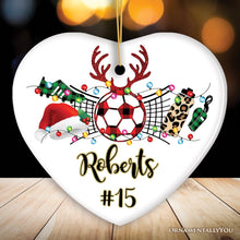 Carregar imagem no visualizador da galeria, Personalized Soccer Buffalo Plaid Leopard Merry Christmas Ornament, Team and Coaches Gift
