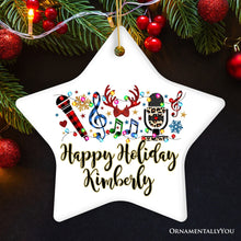 Carregar imagem no visualizador da galeria, Personalized Singers Buffalo Plaid Leopard Merry Christmas Ornament, Microphone Gift
