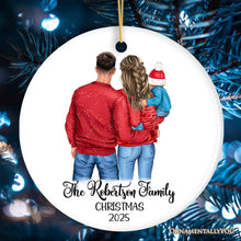 Carregar imagem no visualizador da galeria, New Family of Three Personalized Keepsake Christmas Ornament, Mom, Dad and Baby
