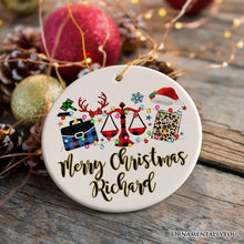 Carregar imagem no visualizador da galeria, Personalized Law and Legal Theme Buffalo Plaid Christmas Ornament, Lawyer and Paralegal Clerk Gift
