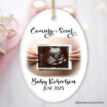Carregar imagem no visualizador da galeria, Baby Coming Soon Pregnant Mother Custom Photo Ornament, Personalized Pregnancy Announcement Sonogram Gift
