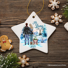 Cargar imagen en el visor de la galería, Family of Three Winter Holiday Personalized Gift, Parents &amp; Baby on Sleigh Custom Christmas Ornament
