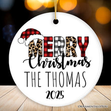 Carregar imagem no visualizador da galeria, Merry Christmas Leopard Buffalo Plaid Personalized Ornament, Holiday Family Gift
