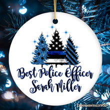 Carregar imagem no visualizador da galeria, Personalized Police Officer Back The Blue Merry Christmas Trees Ornament, Retirement Gift

