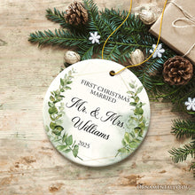 Carregar imagem no visualizador da galeria, Personalized First Christmas Married as Mr and Mrs Ornament, Elegant Gift with Custom Last Name
