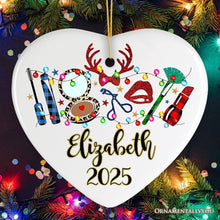 Carregar imagem no visualizador da galeria, Personalized Makeup Artist Buffalo Plaid Christmas Ornament, Cosmetologist Beauty and Cosmetics Gift
