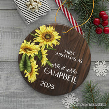 Carregar imagem no visualizador da galeria, First Christmas as Mr and Mrs Rustic Sunflower Personalized Christmas Ornament, Wedding Couple Gift
