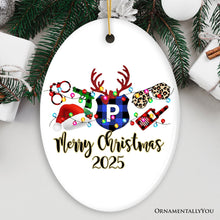 Carregar imagem no visualizador da galeria, Personalized Merry Christmas Plaid Police Officer Christmas Ornament
